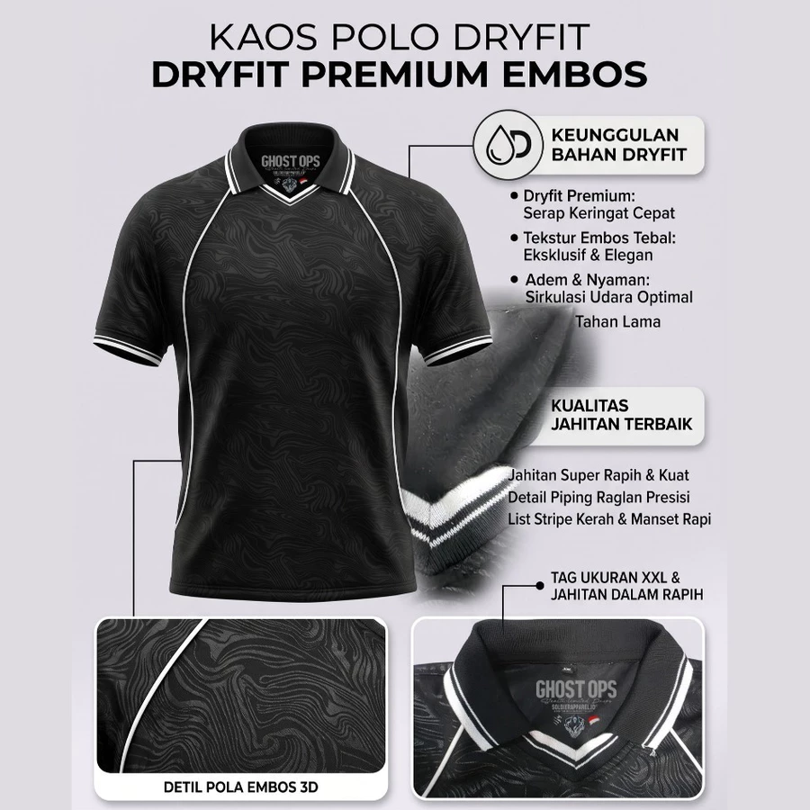 KAOS POLO V-NECK DRYFIT EMBOS PREMIUM