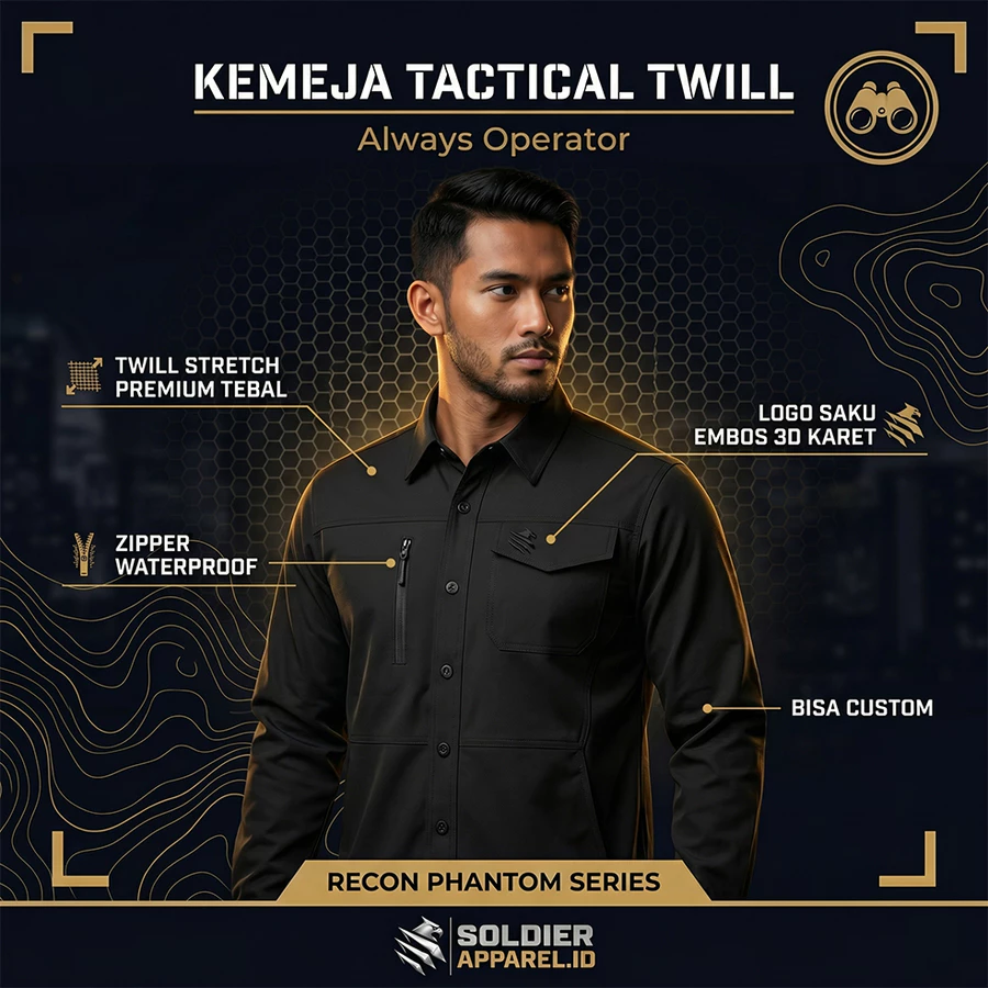 KEMEJA TACTICAL LENGAN PANJANG TWILL STRETCH
